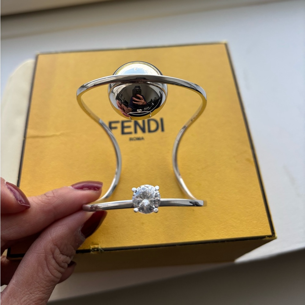 Fendi Silver Cuff with Crystal Detail - Authentic